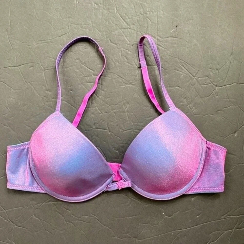 Lily Of France Vintage Push Up Underwire Bra -Lilac Metallic Sparkle Size 36B